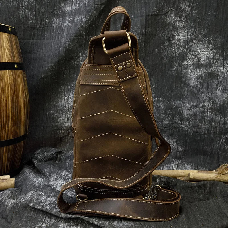 Blanche: Timeless Trek - Crazy Horse Leather Sling Bag / Chest Bag