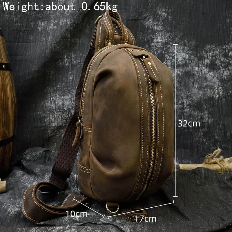 Blanche: Timeless Trek - Crazy Horse Leather Sling Bag / Chest Bag