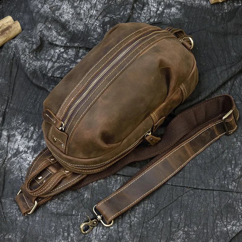 Blanche: Timeless Trek - Crazy Horse Leather Sling Bag / Chest Bag