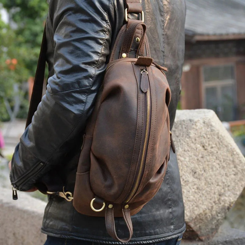 Blanche: Timeless Trek - Crazy Horse Leather Sling Bag / Chest Bag