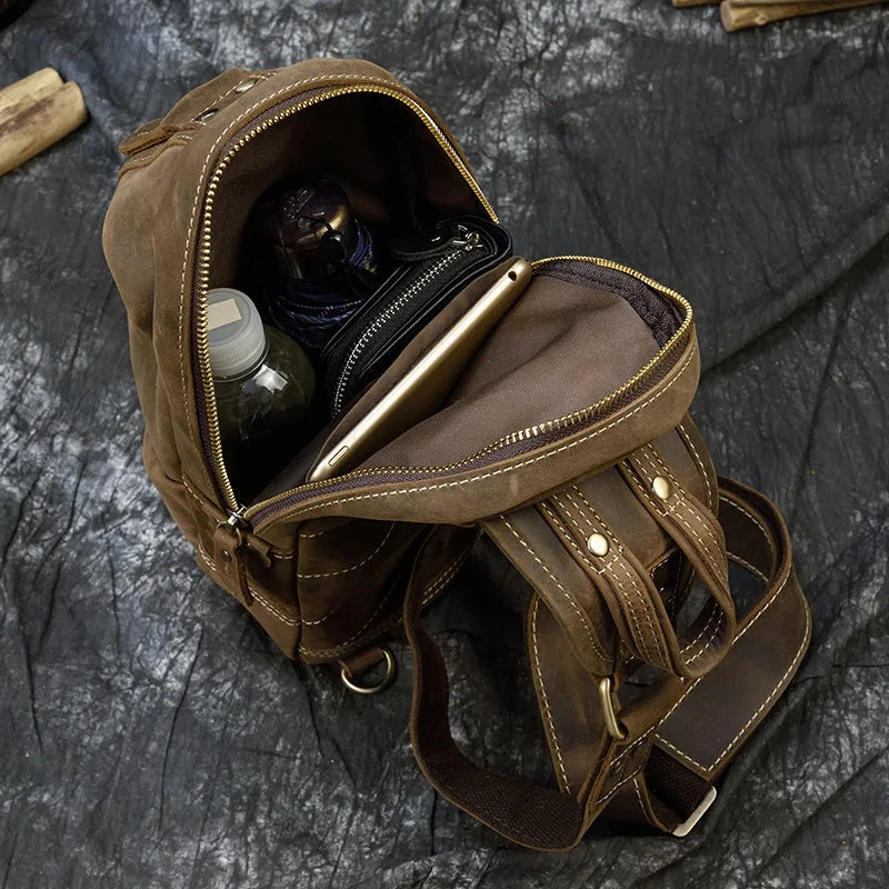 Blanche: Timeless Trek - Crazy Horse Leather Sling Bag / Chest Bag