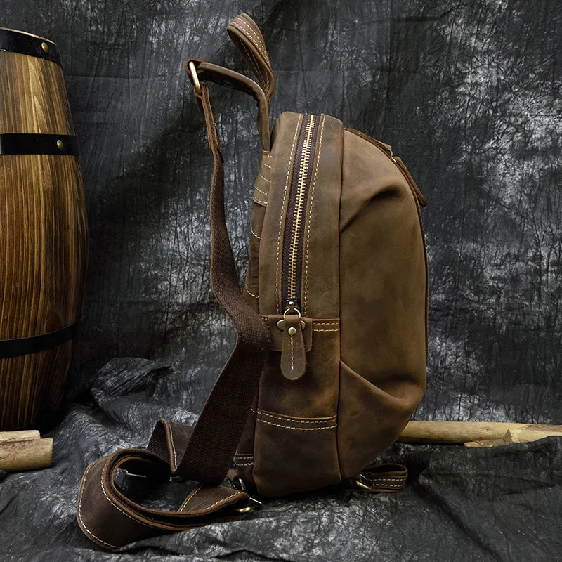 Blanche: Timeless Trek - Crazy Horse Leather Sling Bag / Chest Bag