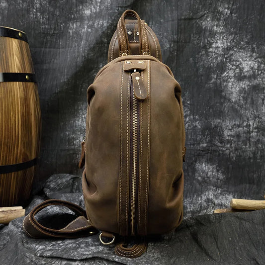 Blanche: Timeless Trek - Crazy Horse Leather Sling Bag / Chest Bag