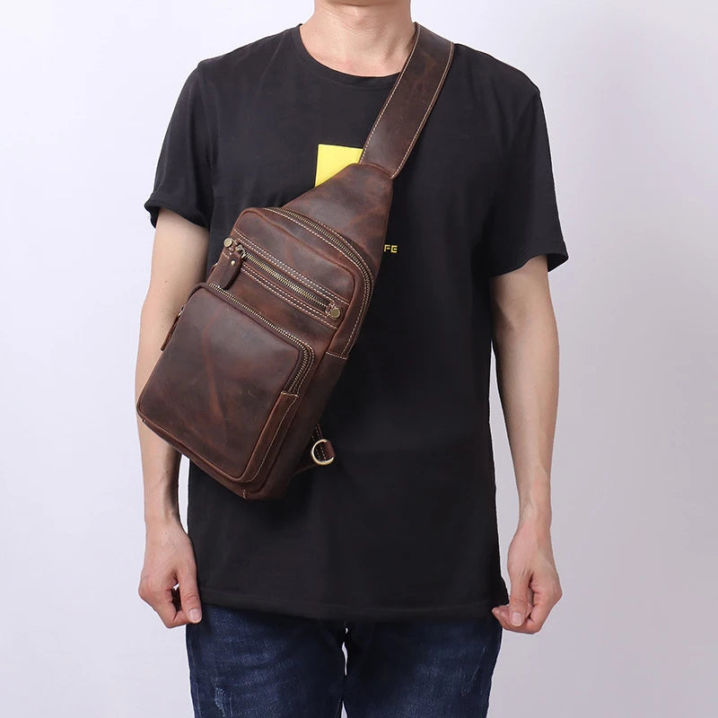 Arthur: Retro Crazy Horse Leather Chest Bag for Timeless Style