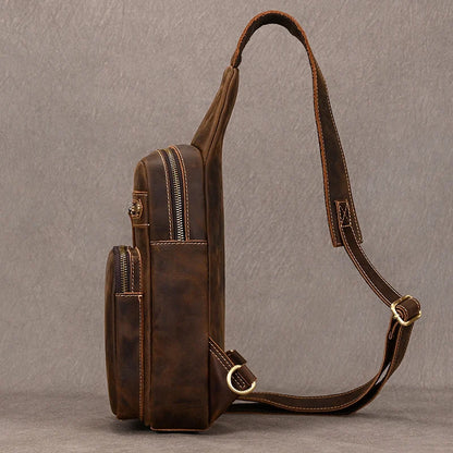 Arthur: Retro Crazy Horse Leather Chest Bag for Timeless Style