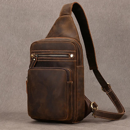 Arthur: Retro Crazy Horse Leather Chest Bag for Timeless Style