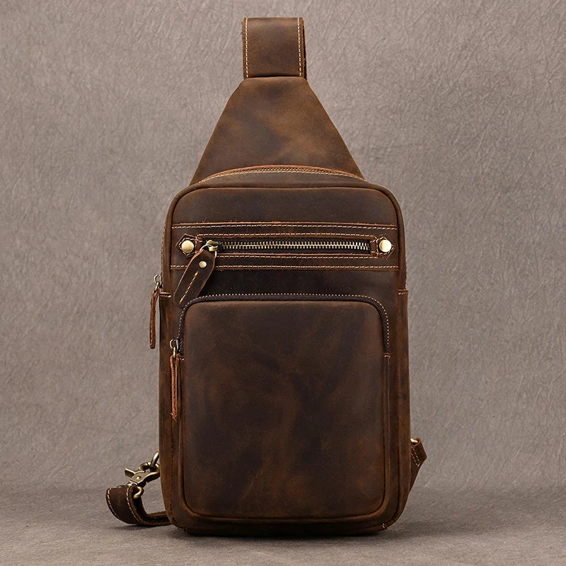 Arthur: Retro Crazy Horse Leather Chest Bag for Timeless Style