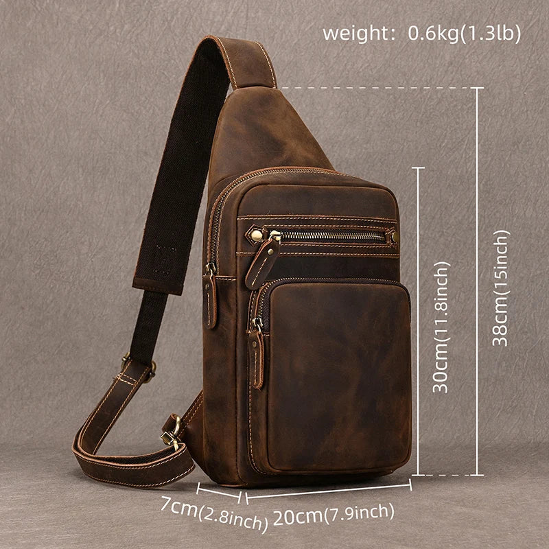 Arthur: Retro Crazy Horse Leather Chest Bag for Timeless Style