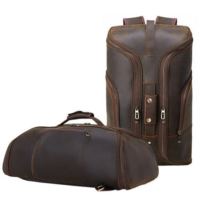 Retro Explorer: Genuine Leather Travel Duffel Bag & Backpack - Fenrir Vintage Emporium