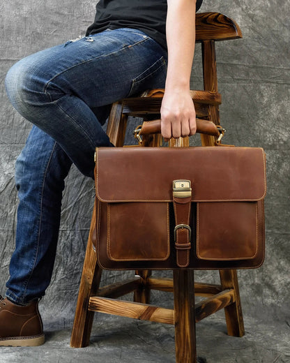 Vintage Vanguard: Crazy Horse Leather Messenger Briefcase - Fenrir Vintage Emporium