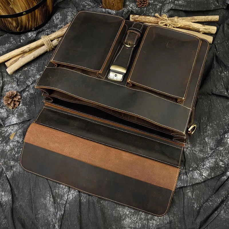 Vintage Vanguard: Crazy Horse Leather Messenger Briefcase - Fenrir Vintage Emporium