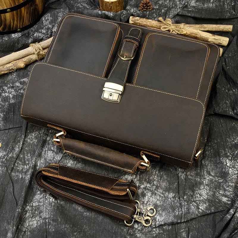 Vintage Vanguard: Crazy Horse Leather Messenger Briefcase - Fenrir Vintage Emporium