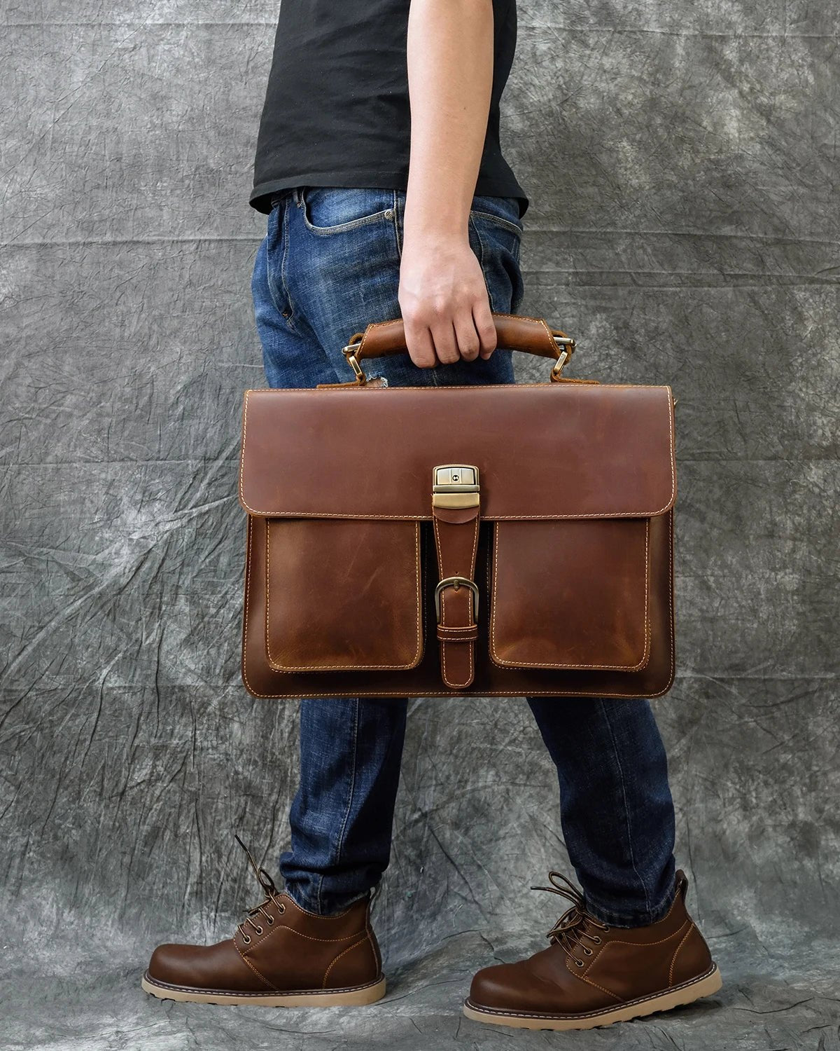 Vintage Vanguard: Crazy Horse Leather Messenger Briefcase - Fenrir Vintage Emporium