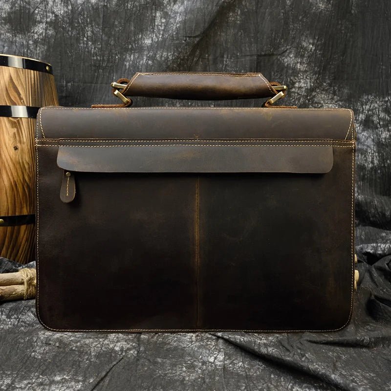Vintage Vanguard: Crazy Horse Leather Messenger Briefcase - Fenrir Vintage Emporium