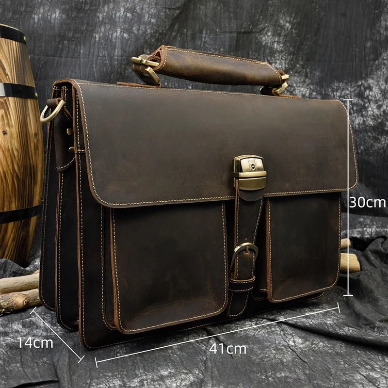 Vintage Vanguard: Crazy Horse Leather Messenger Briefcase - Fenrir Vintage Emporium