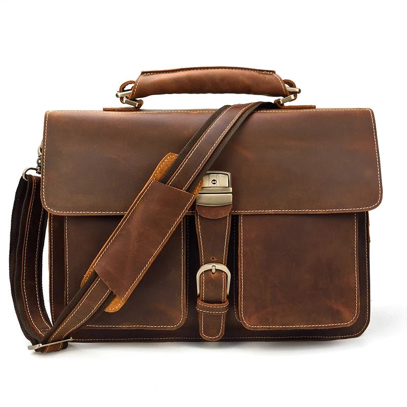 Vintage Vanguard: Crazy Horse Leather Messenger Briefcase - Fenrir Vintage Emporium