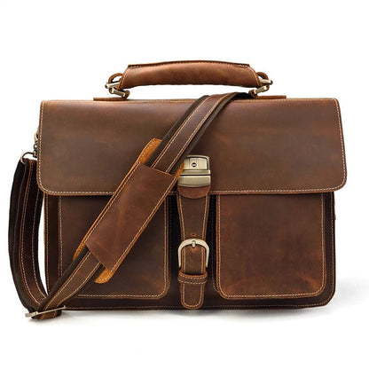 Vintage Vanguard: Crazy Horse Leather Messenger Briefcase - Fenrir Vintage Emporium