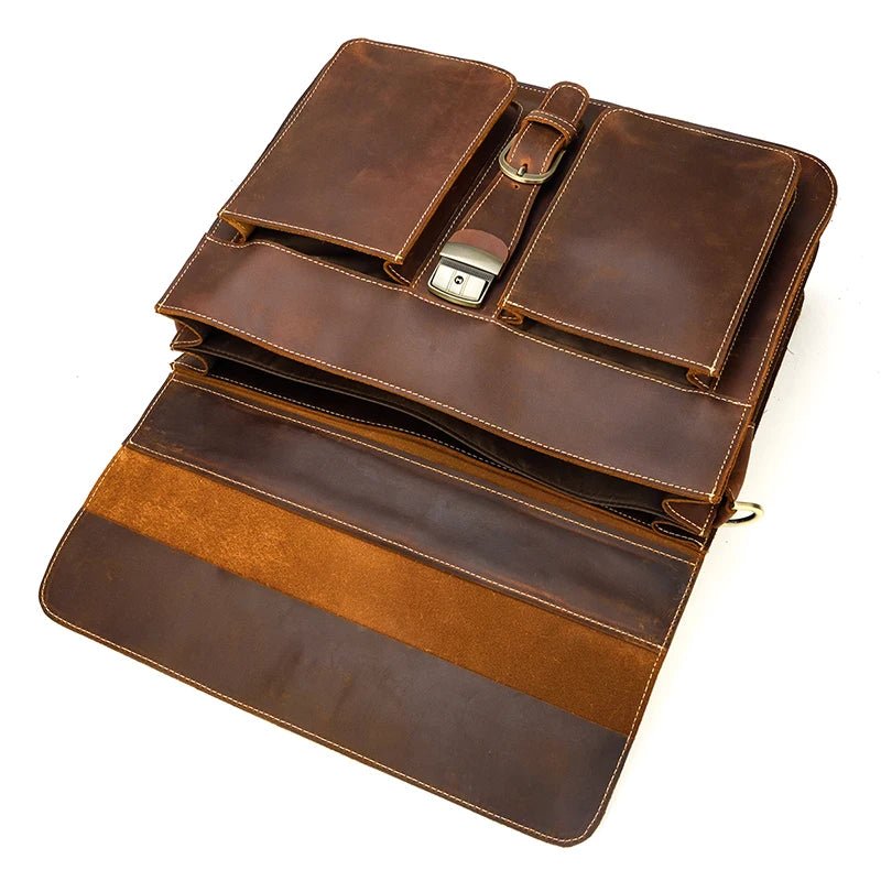 Vintage Vanguard: Crazy Horse Leather Messenger Briefcase - Fenrir Vintage Emporium