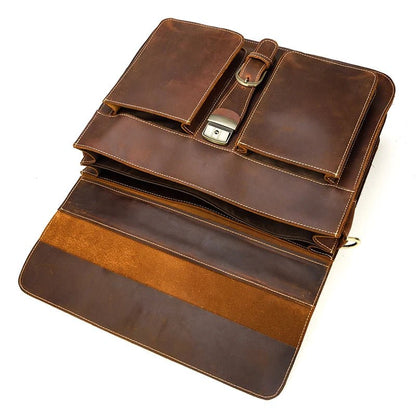 Vintage Vanguard: Crazy Horse Leather Messenger Briefcase - Fenrir Vintage Emporium