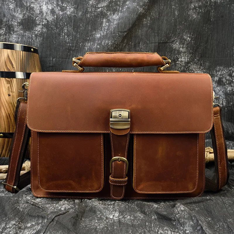 Vintage Vanguard: Crazy Horse Leather Messenger Briefcase - Fenrir Vintage Emporium