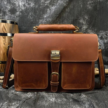 Vintage Vanguard: Crazy Horse Leather Messenger Briefcase - Fenrir Vintage Emporium