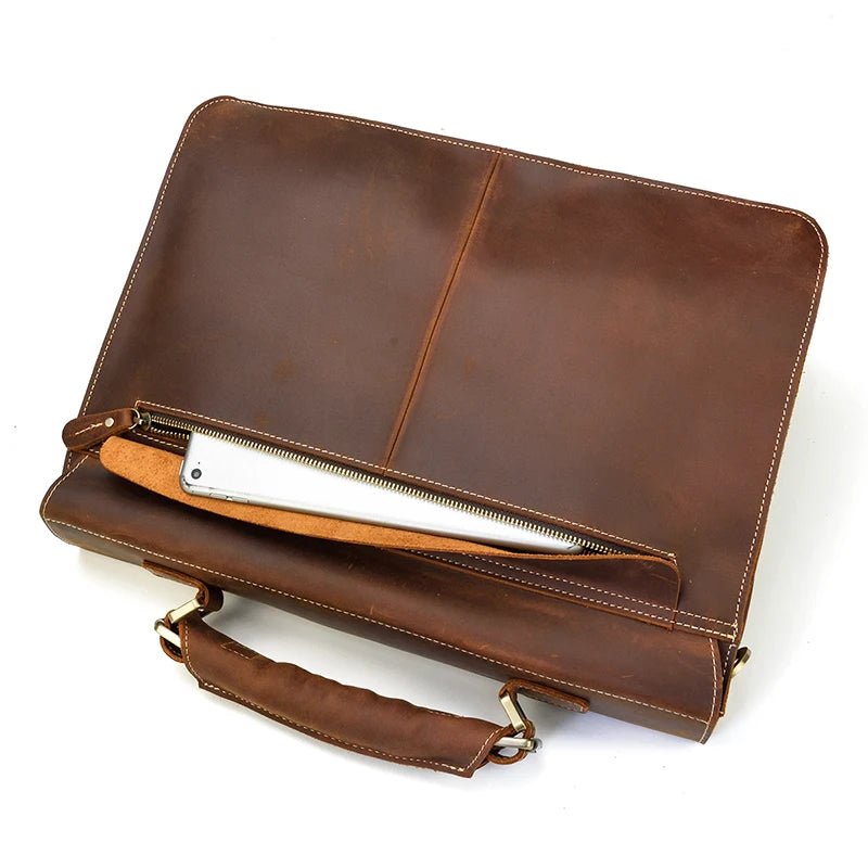 Vintage Vanguard: Crazy Horse Leather Messenger Briefcase - Fenrir Vintage Emporium