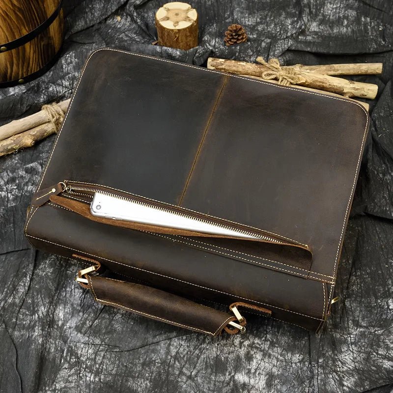 Vintage Vanguard: Crazy Horse Leather Messenger Briefcase - Fenrir Vintage Emporium