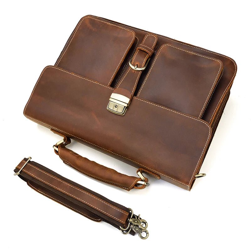 Vintage Vanguard: Crazy Horse Leather Messenger Briefcase - Fenrir Vintage Emporium