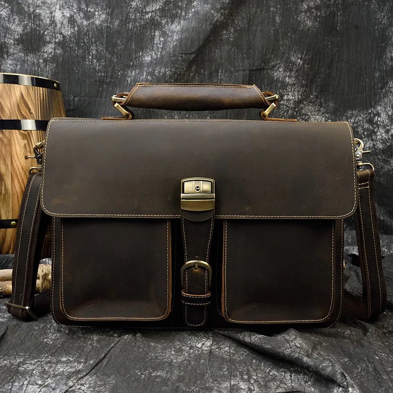 Vintage Vanguard: Crazy Horse Leather Messenger Briefcase - Fenrir Vintage Emporium