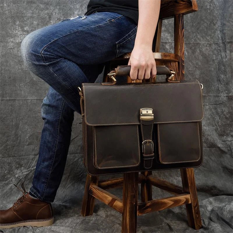 Vintage Vanguard: Crazy Horse Leather Messenger Briefcase - Fenrir Vintage Emporium