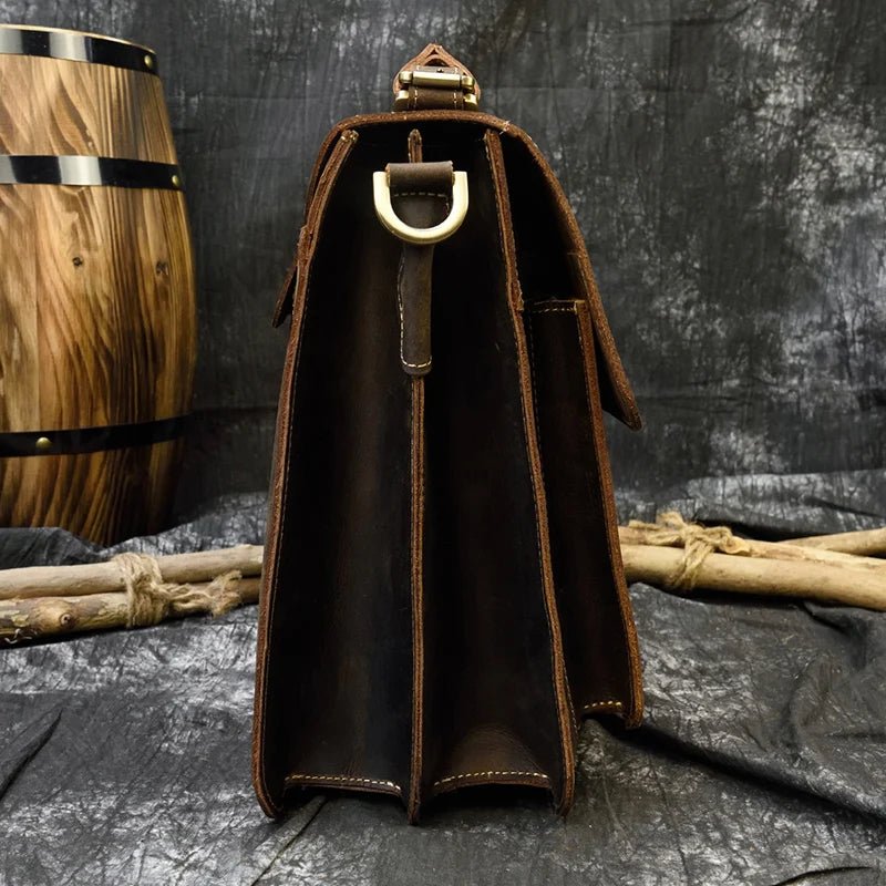 Vintage Vanguard: Crazy Horse Leather Messenger Briefcase - Fenrir Vintage Emporium