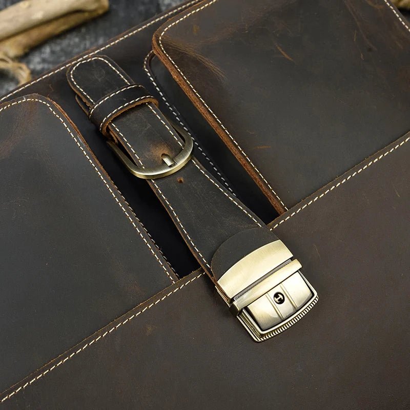 Vintage Vanguard: Crazy Horse Leather Messenger Briefcase - Fenrir Vintage Emporium